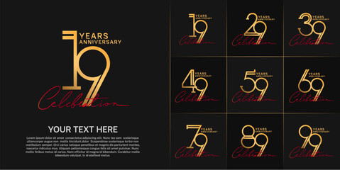 set of anniversary logotype gold color and red handwriting for special celebration event