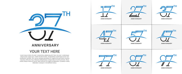 set of anniversary logotype black and blue color with swoosh for special celebration event