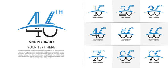 set of anniversary logotype black and blue color with swoosh for special celebration event
