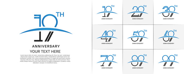 set of anniversary logotype black and blue color with swoosh for special celebration event