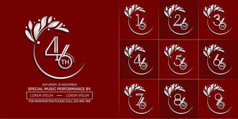 set of anniversary logotype silver color with swoosh and ornament for special celebration event