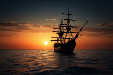sunset view of a ship. Generative AI