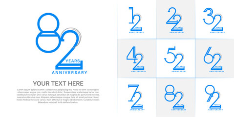 set of anniversary logotype blue color for special celebration event