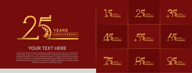 set of anniversary logotype golden color with ornament for special celebration event