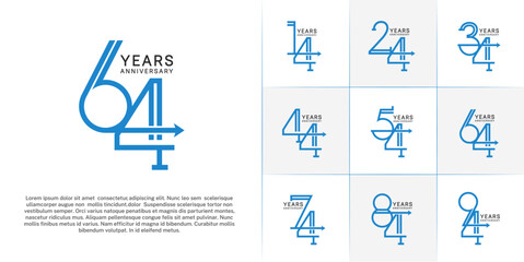 set of anniversary logotype blue color with arrow for special celebration event