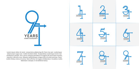 set of anniversary logotype blue color with arrow for special celebration event