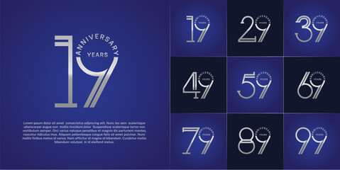set of anniversary logotype silver color for special celebration event