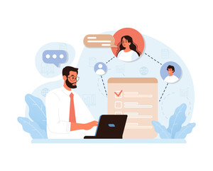 Public opinion polling. Male character participation in an online survey.