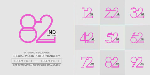 set of anniversary logotype pink and black color for special celebration event