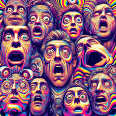 Naklejka premium Surprised people faces abstract