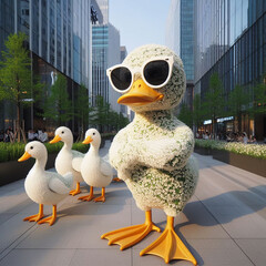 The city where ducks live Ducks wearing sunglasses take selfies