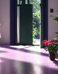 open door in spring garden