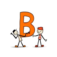 alphabet letter B with cute stick figure character 