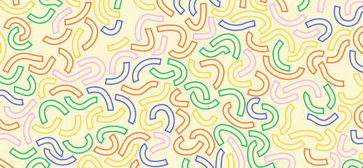Colorful doodle pattern. Funny vibrant pattern. Colorful curved lines.