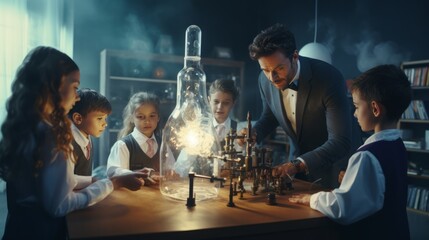 A Teacher and Students Participating in a Science Experiment - obrazy, fototapety, plakaty