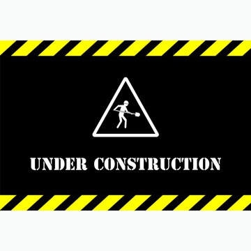 Under Construction Sign Board - Warning Emblem or Sticker,  Attention Symbol Vector. Man at Work Icon. 