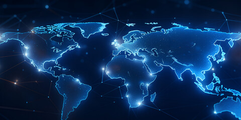 Digital world map hologram blue background A map of the world with the words global . AI Generative