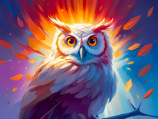 Owl bird. Owl bird as a symbol of wisdom. AI-generated image, digital illustration.