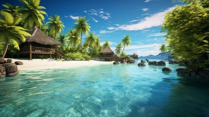 A Tropical Island Paradise with Crystal-Clear Waters - obrazy, fototapety, plakaty