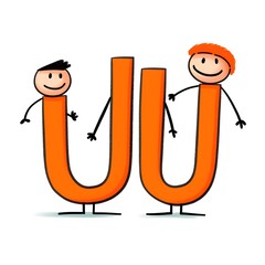 alphabet letter U with cute stick figure character 