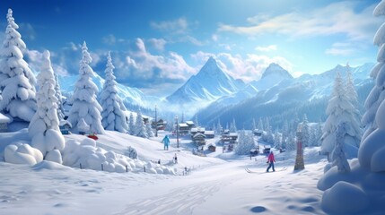 Fototapeta na wymiar A winter sports-themed Christmas scene featuring snowboarding