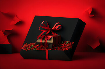 black friday red gift box ai generated background
