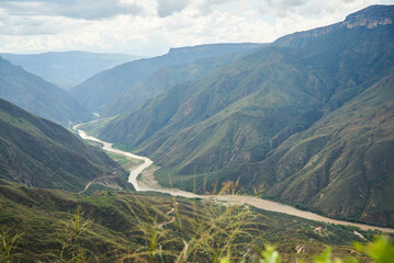 Chicamocha Canyon, mountain landscape of the Colombian Andes, in Santander, Colombia.
