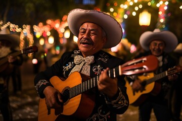 Serenading mariachi bands in Mexico, passionate melodies under starry skies. - obrazy, fototapety, plakaty