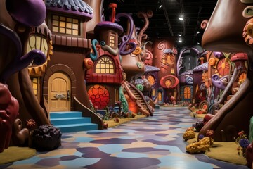 Whimsical chocolate factory tour, rivers of chocolate and candy trees capturing imaginations. - obrazy, fototapety, plakaty
