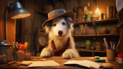 Picture of a Sheepdog as a Detective Solving a Mystery - obrazy, fototapety, plakaty
