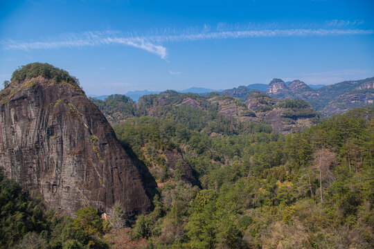 A landscape picture of the mountains and hills of Wuyishan in Fujian, China