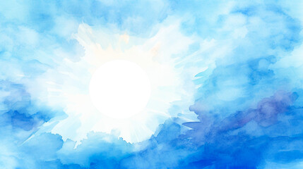 青い空と太陽のイメージ水彩イラスト