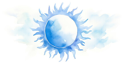 青い太陽のイメージ水彩イラスト