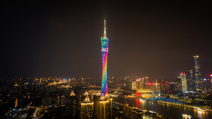 Aerial view of night landscape in Guangzhou city, China