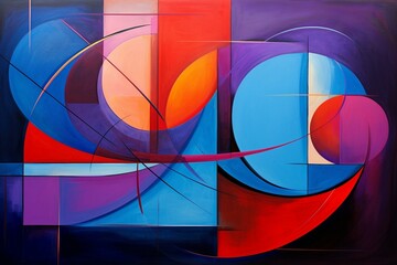 Vibrant, abstract circles and lines; rich in red, blue, and purple hues. Generative AI