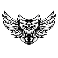 Black and white illustration of Owl Vector
