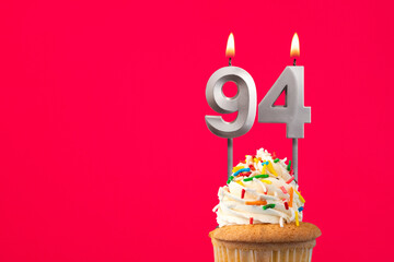 Horizontal birthday card with cake - Burning candle number 94