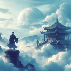 Obraz premium temple in the sky oriental martial arts