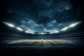 Fototapeta na wymiar Lights illuminating a soccer stadium on a dark night. Generative AI