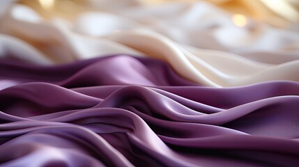 AI-generated closeup illustration of purple, gold and white fabric. MidJourney.