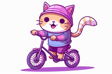 cute cartoon character of a cat riding a bicycle