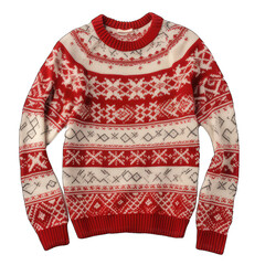 Obraz premium Christmas pattern with red and white knitted woolen sweater isolated on white background