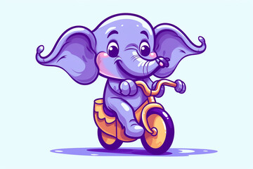 cute cartoon character of an elephant riding a bicycle