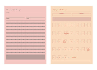 set of 30 and 100 Days Challenge planner. 