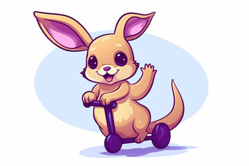cute cartoon character of a kangaroo riding a bicycle