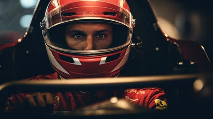 Rolgordijnen Racecraft Mastery: Formula 1 Pilot Awaits Go, generative ai © Adolfo Perez Design