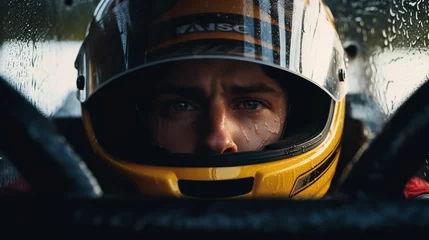 Gardinen Onward to Triumph: Formula 1 Pilot Prepped for Race, generative ai © Adolfo Perez Design