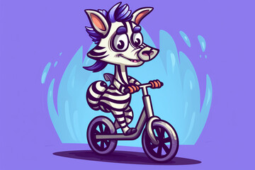 cute cartoon character of a zebra riding a bicycle