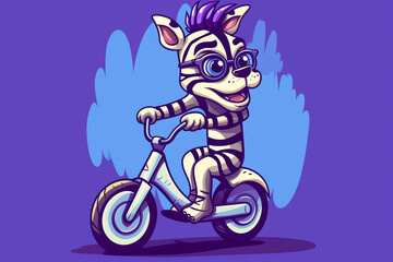 cute cartoon character of a zebra riding a bicycle