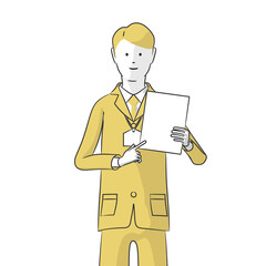 書類を指し示す製薬会社のMRとして働く男性のシンプルなイラスト